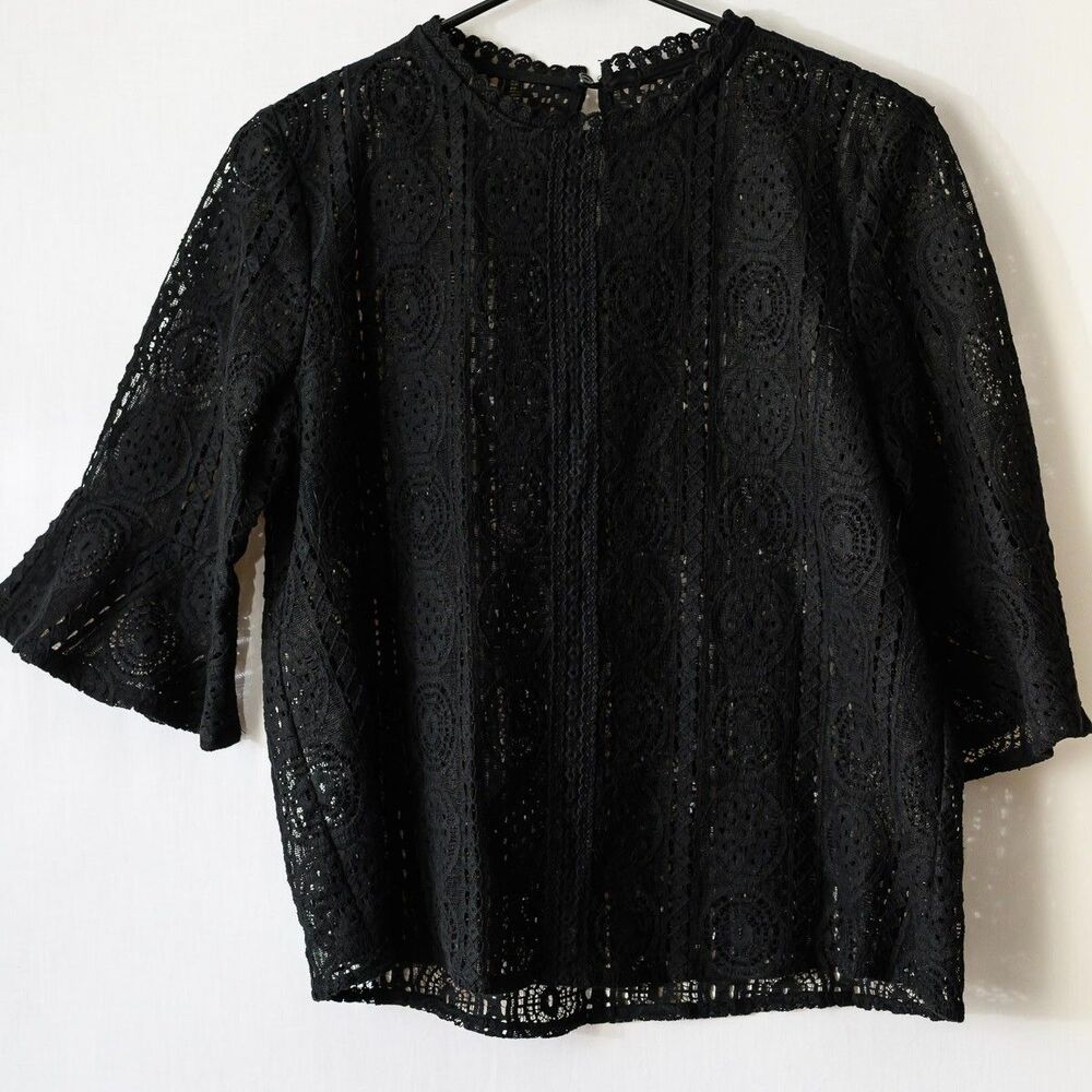 Black lace top bell sleeve blouse goth witchy whimsigoth